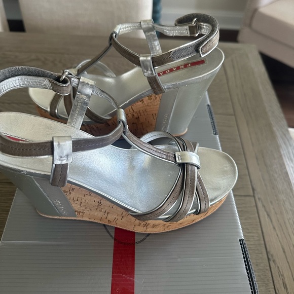Prada Leather T-Strap Wedge Sandal 7.5 - Picture 2 of 6